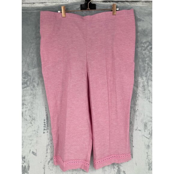 Alfred Dunner Capri Pants Womens 18 Pink Eyelet Trim Comfort Waist Garden Party - Picture 1 of 14